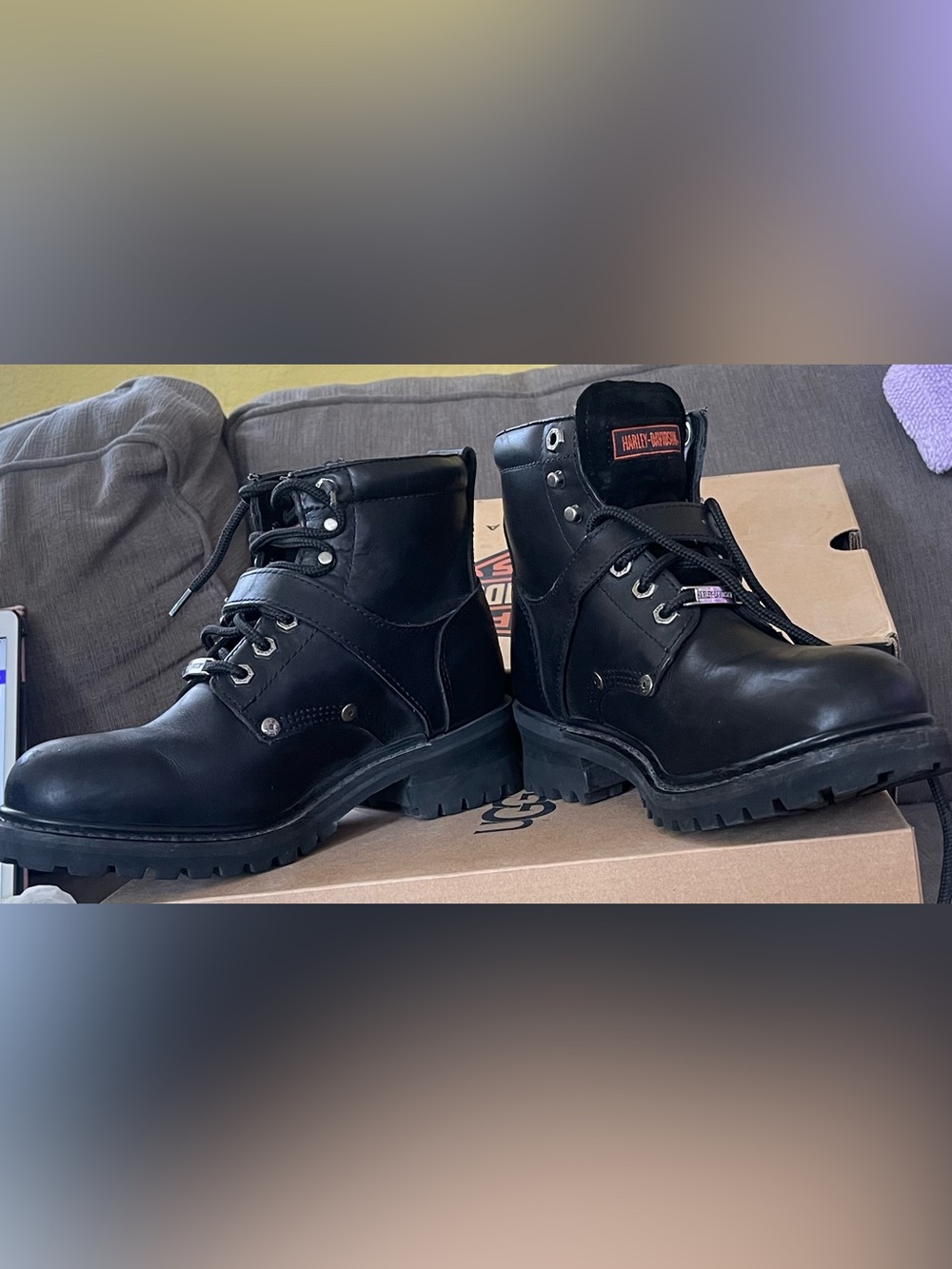 HARLEY-DAVIDSON Women’s Black Leather Lace-Up Work Boots